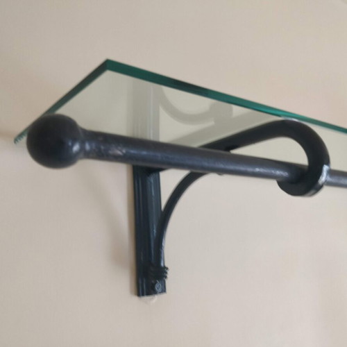 Glass Shelf with Iron Wall Hanger Handmade, like new