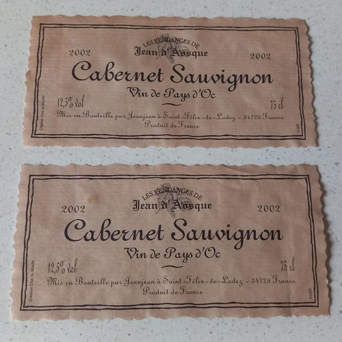 Cabernet Sauvignon 2002 labels used, set of 3 pieces