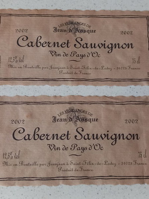 Cabernet Sauvignon 2002 labels used, set of 3 pieces