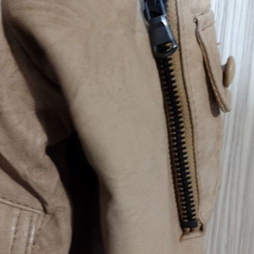 Lynne leather jacket used, beige bomber with fur hood