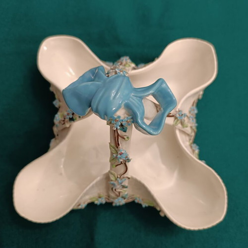 Vintage porcelain basket decorated with barbotine flowers like new
