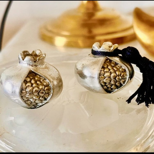 Decorative Pomegranate Set used, silver tone with gold details