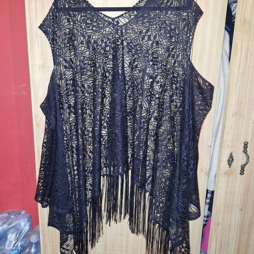 Beach Caftan blouse size L new black with fringes