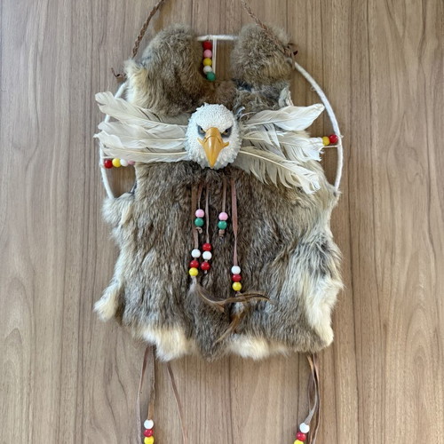 Handmade wall decor with eagle and fur, like new