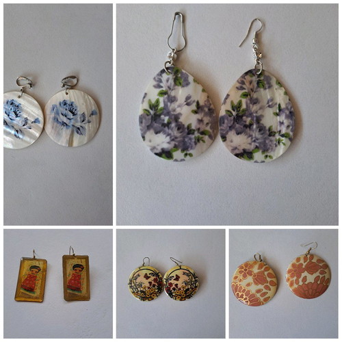 Faux bijoux earrings used, pack of 5 pairs, including horn