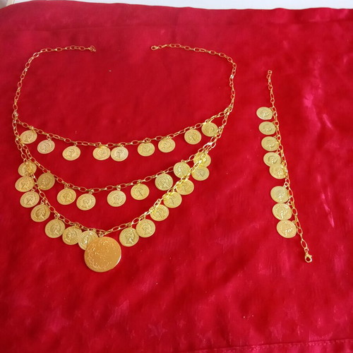 Ethnic necklace with bracelet A.L.E. new, gold tone