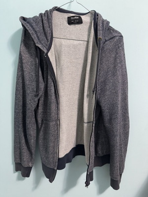 Pull & Bear men's knitted jacket with Sherpa lining and hood, used, size M