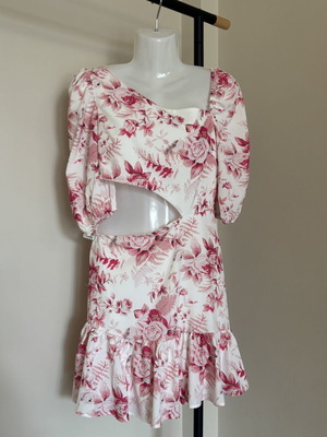 Lily Mcbee Floral Cut Out Dress L New, White and Pink