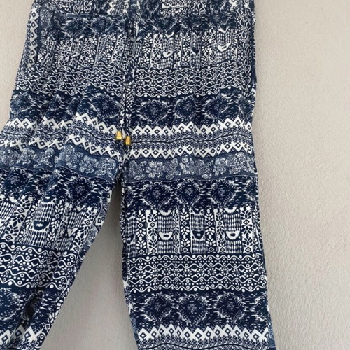 Wide printed pants like new, white and blue, Small/Medium
