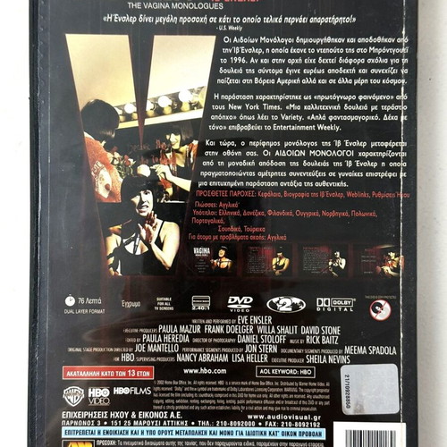 The Vagina Monologues DVD used with Greek subtitles