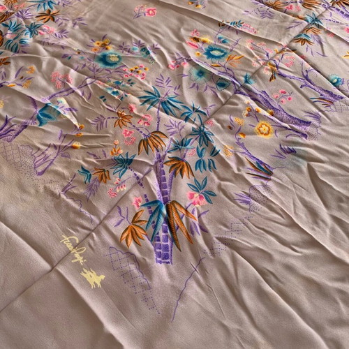 Vintage Franco Pugi Silk Scarf 100% Silk Embroidered 140x130 cm like new