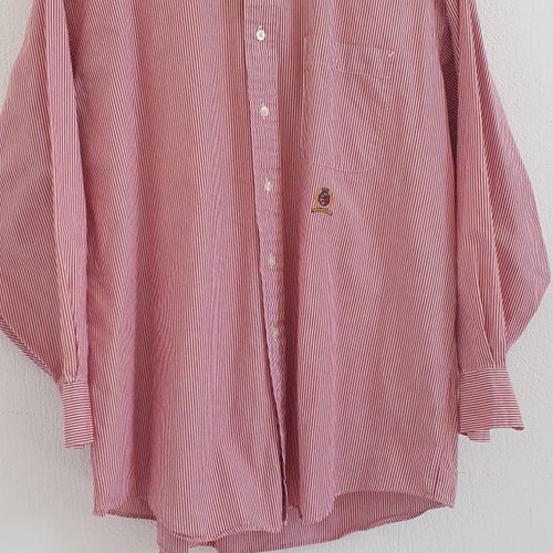 Tommy Hilfiger Men's Red and White Striped Cotton Shirt XL like new
