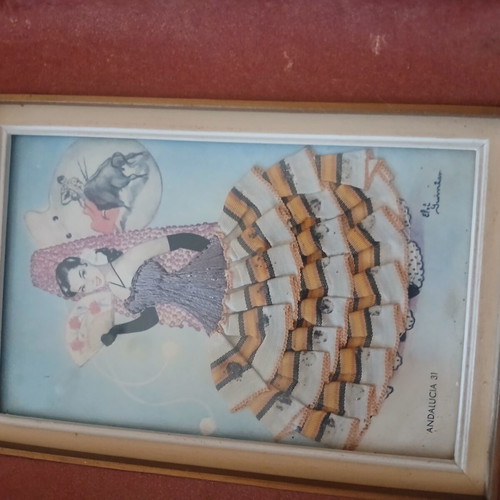 Two small Spanish framed prints from 1950 used