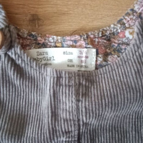 ZARA Dress Salopette Like New, Grey Corduroy 3–6 Months