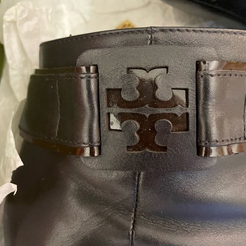 Tory Burch leather black ankle boots size 38.5 like new