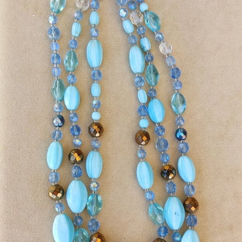 Three-row vintage/retro necklace blue bronze