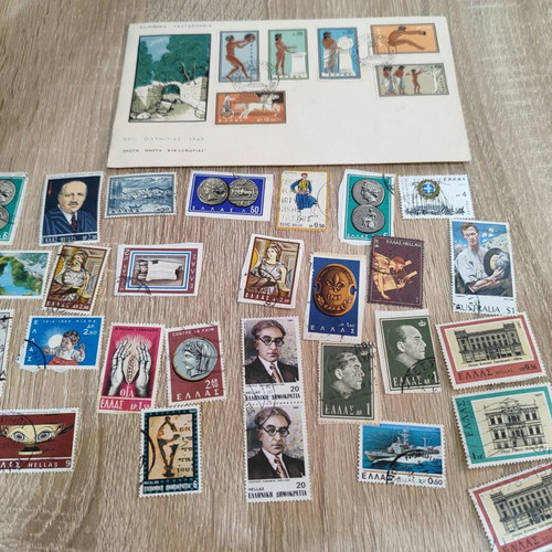 Vintage Greek Stamp Collection with Ancient Olympia Commemorative Folder 1960 used