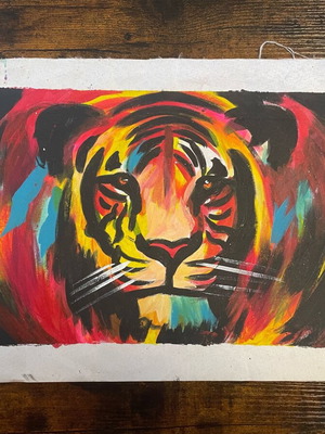 Indonesian colourful acrylic hand painting on synthetic fabric new