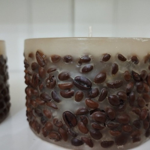 Handmade decorative candles with coffee beans like new, set of 2