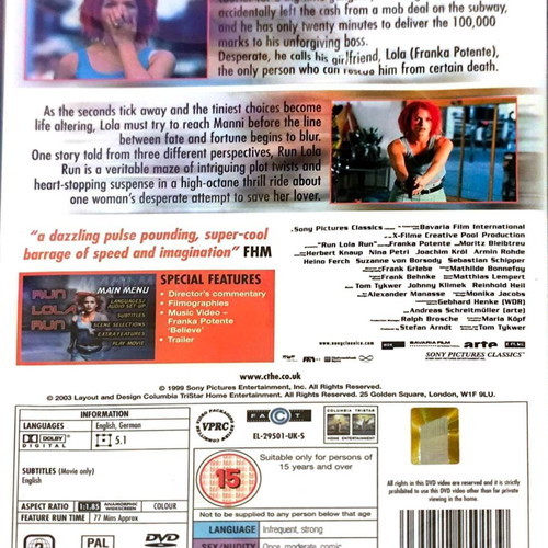 DVD Run Lola Run καινούργιο, αγγλικοί υπότιτλοι, περιπέτεια θρίλερ δράμα