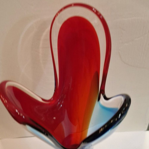 Γυάλινο βάζο Murano mid-century modern μεταχειρισμένο, βάση paperweight, 32 εκ.