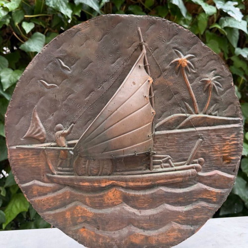 Copper decorative relief used with sea scene