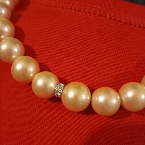 Marks & Spencer Faux Pearl Necklace new, beige and silver