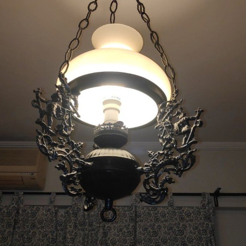 Antique ceiling lamp lamp, with opaline glass