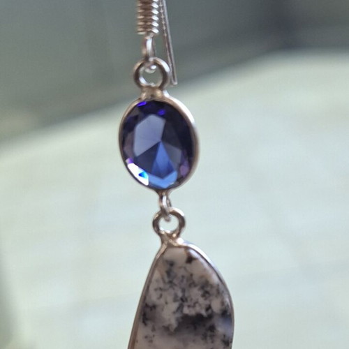 Earrings with semi-precious opal and dendritic stones, new