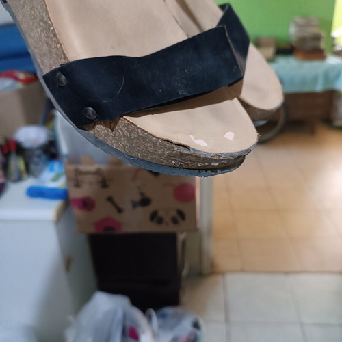 Women's black platform sandals size 38 used with cork sole