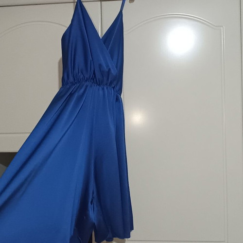 Blue satin texture one-piece romper