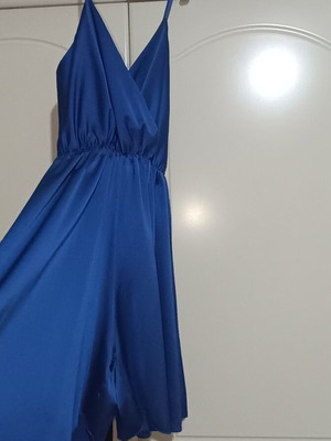 Blue satin texture one-piece romper