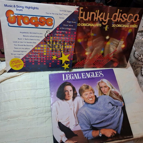 Vintage records 3 pieces like new, Grease, Funky Disco, Legal Eagles
