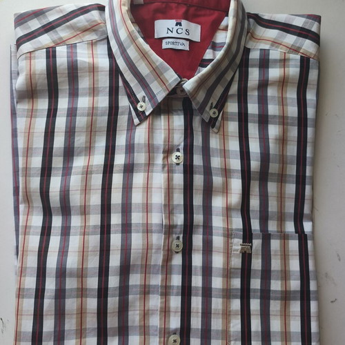 NCS men's cotton checked long-sleeve shirt, size L