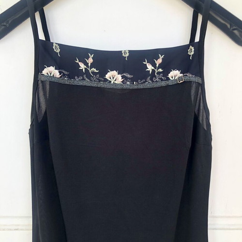 Bacirubati Mini Black Slip Dress with Floral Embroidery like new