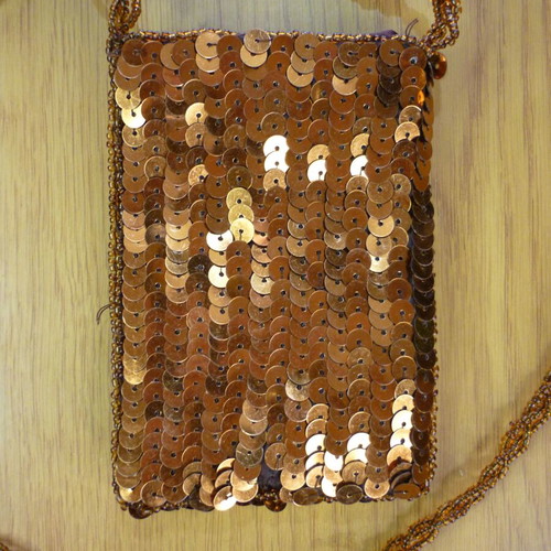 Women's vintage bronze wallet bag used shoulder with sequins