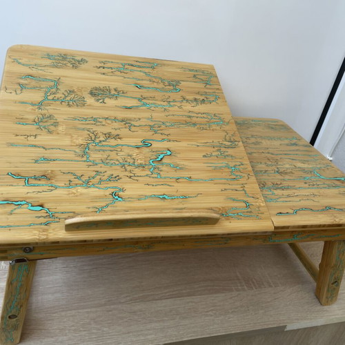 Handmade Bamboo Laptop Table with Lichtenberg Art and Magnetic Upgrade new