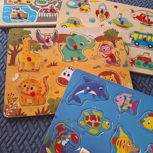 Wooden puzzles set of 4 used with fishing magnets