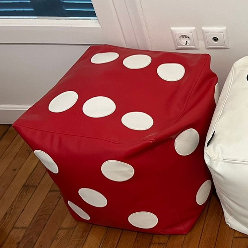 Red leather dice pouf like new