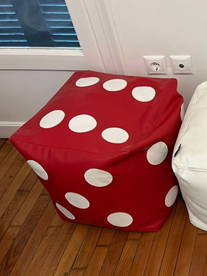 Red leather dice pouf like new