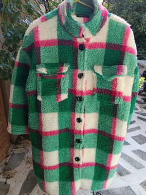 Teddy striped coat new, 20% wool, one size