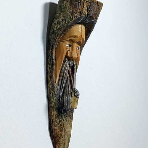 Wood Spirit Figurine with Pipe vintage hand-carved, like new