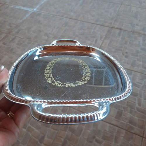 Small stainless steel tray like new with decorative design