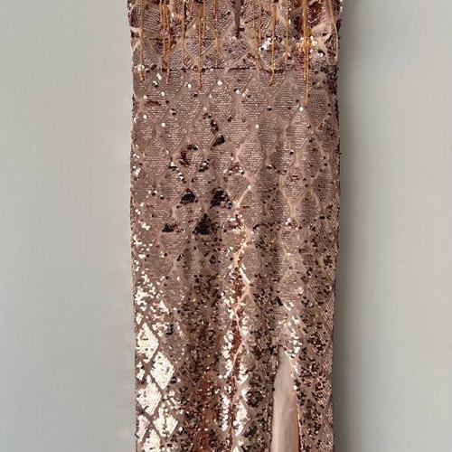 Long dress golden sequins like new, size S