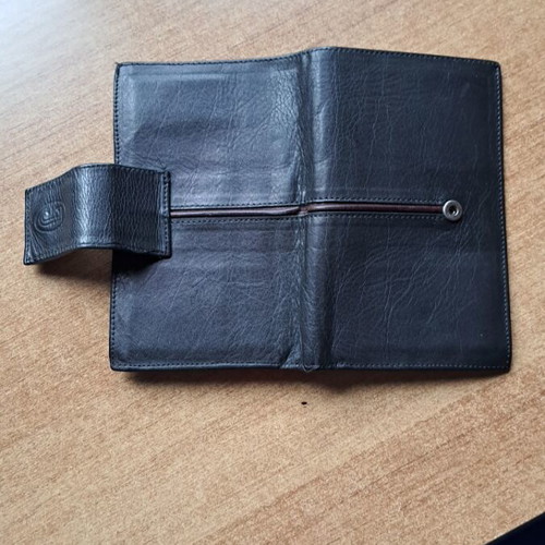 Women's leather wallet like new, grey with burgundy trim