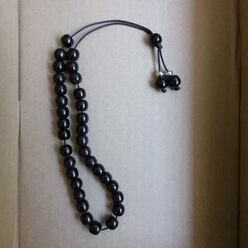 Handmade komboloi with 33+1 beads and 2 end beads, black acrylic