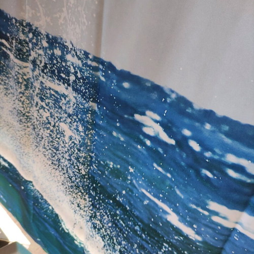 Waterproof shower curtain with dolphin print and blue rings 2x1.80 new