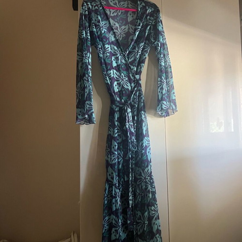 Vassia Kostara kimono like new, blue purple shades, wide sleeve