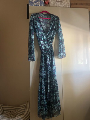 Vassia Kostara kimono like new, blue purple shades, wide sleeve