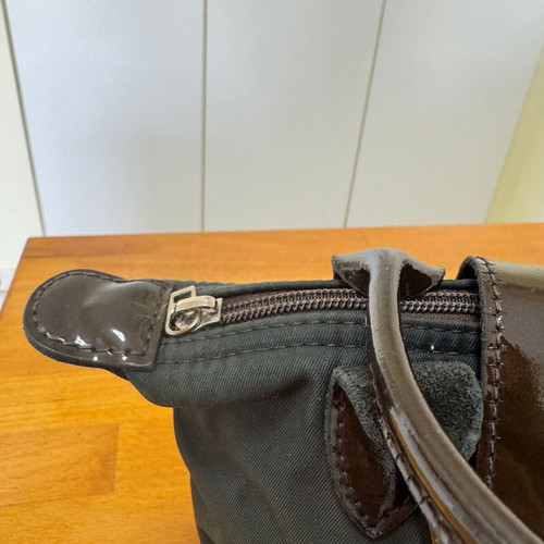 Longchamp Le Pliage small tote bag used, brown handles